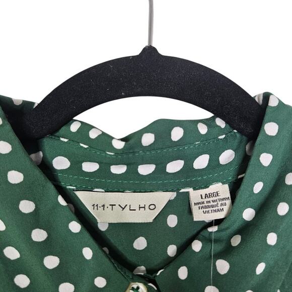 NEW Anthropologie L 11 1 TYLHO Green Polka Dot Shirt Dress A Line Preppy - Picture 6 of 6